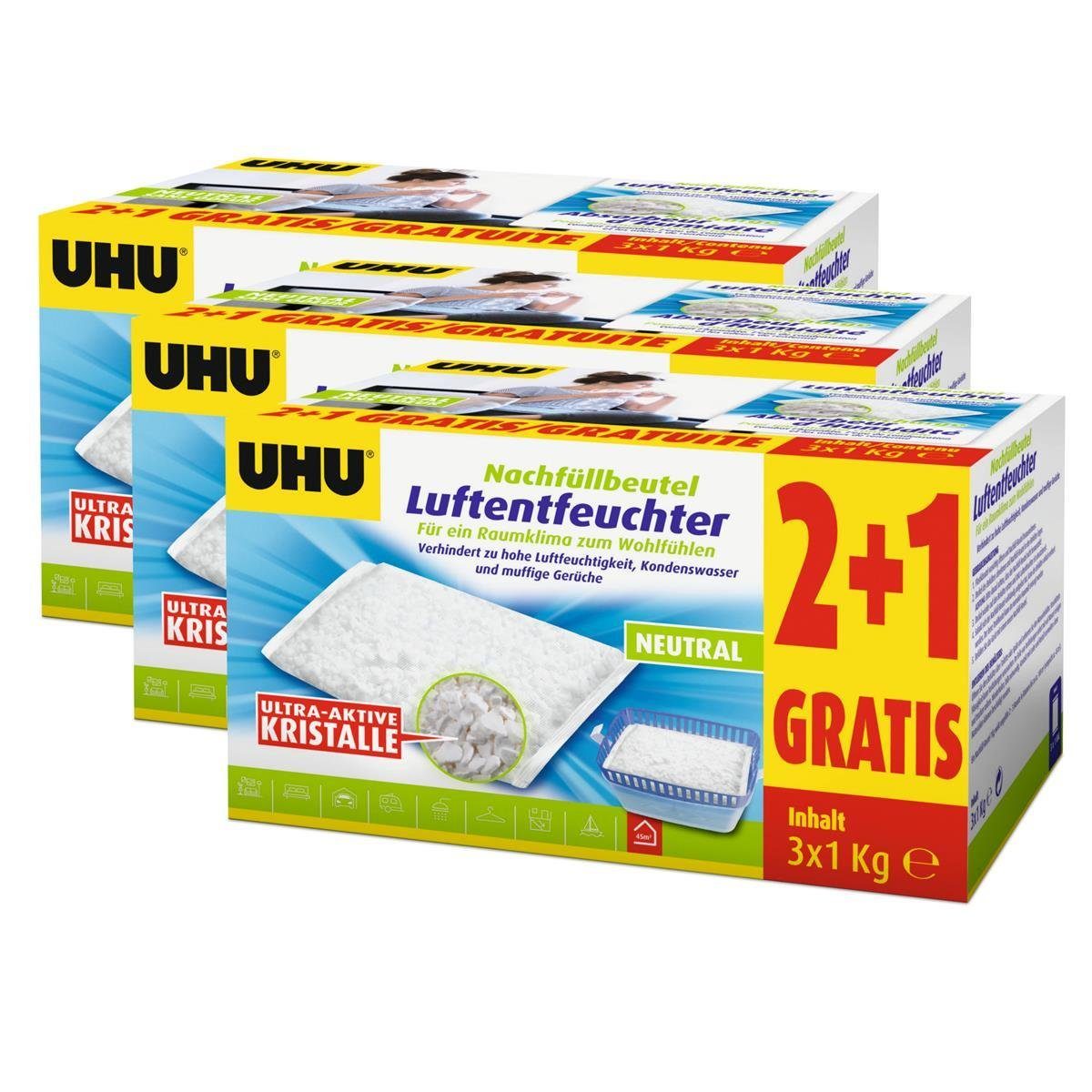 Luftentfeuchter UHU Original Luftentfeuchter Nachfüllbeutel 3x1000g Neutral air max (3