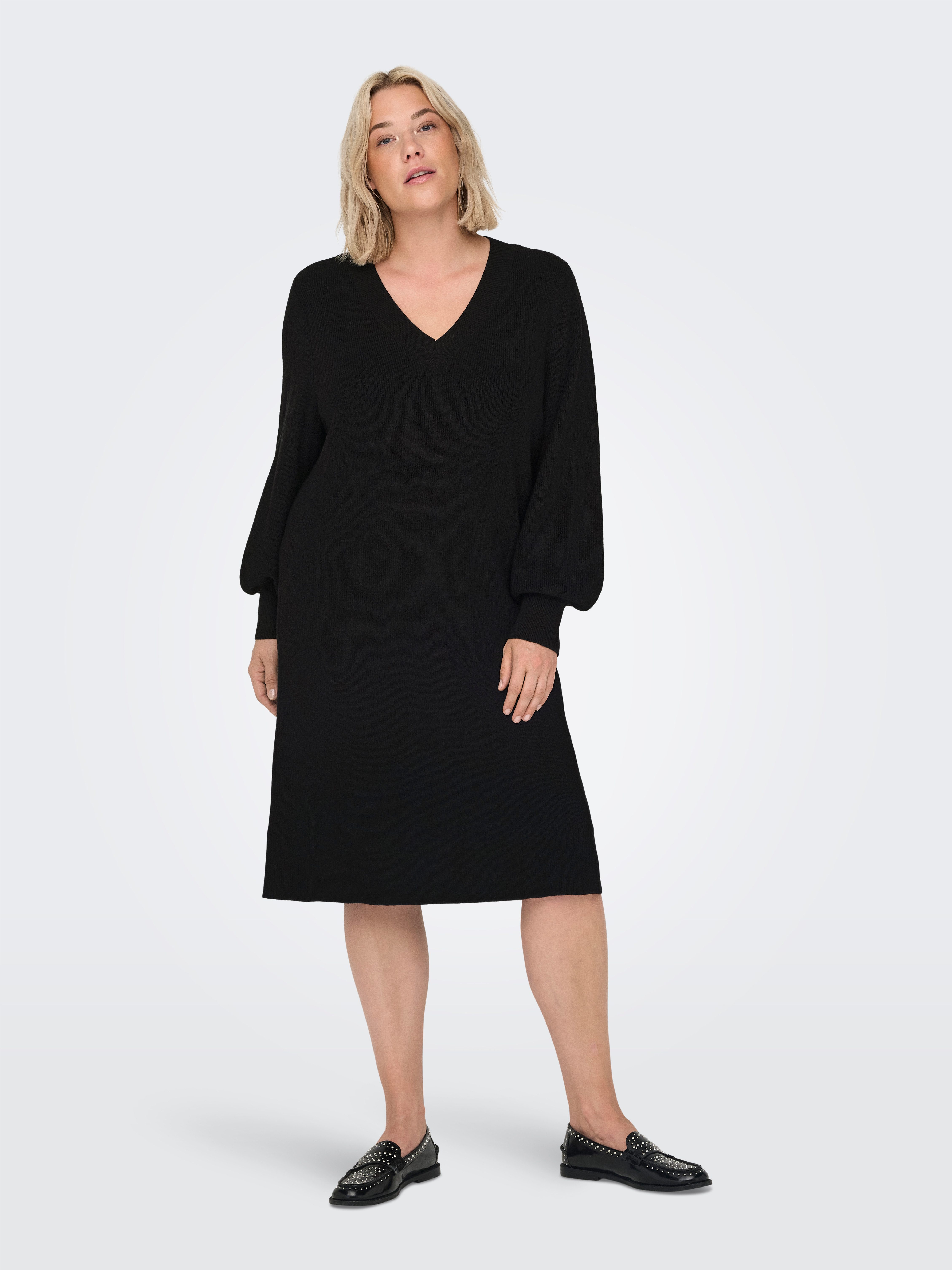 ONLY CARMAKOMA Strickkleid CARKATIA LS V-NECK DRESS KNT NOOS