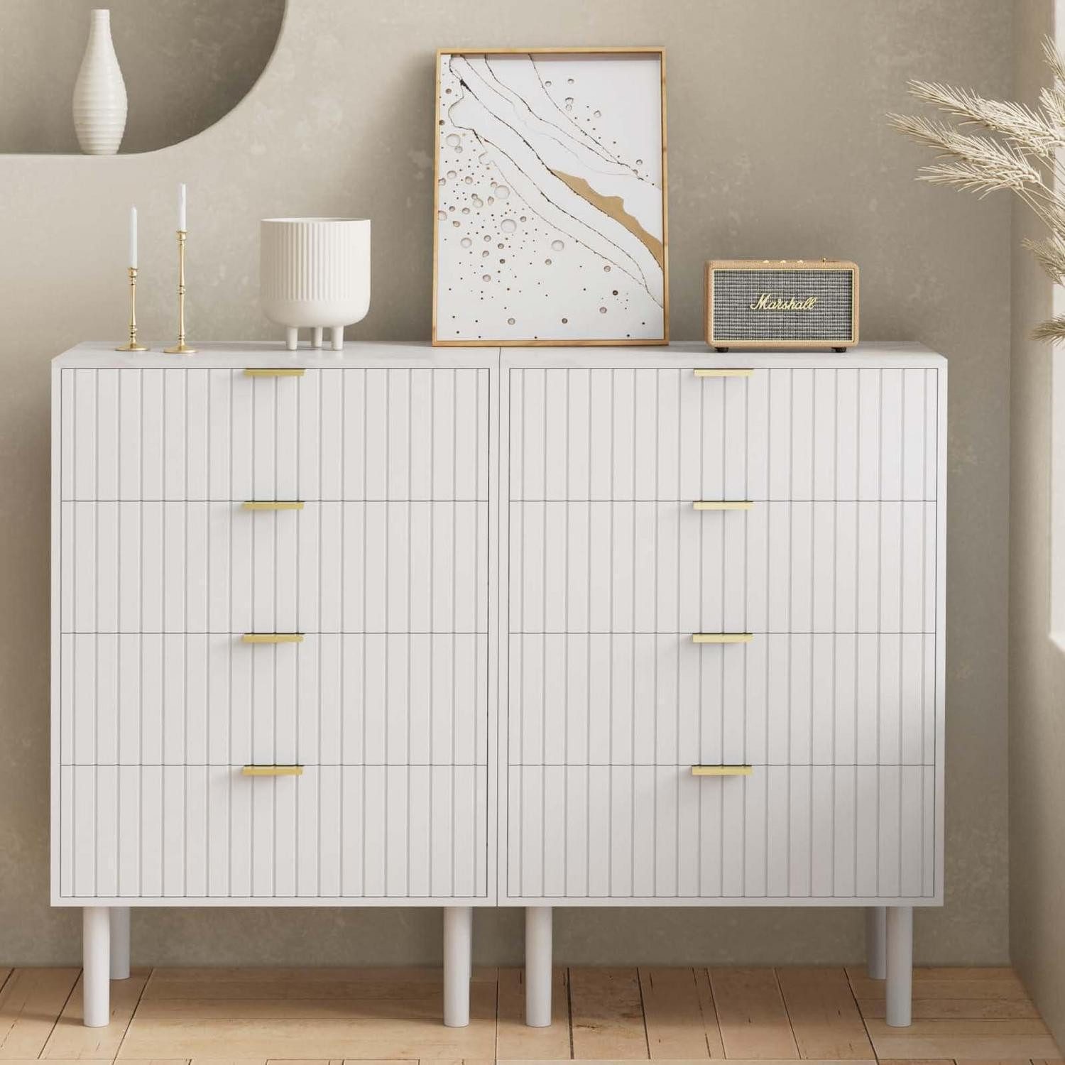 LuxusKollektion Kommode Kommode Schubladen 2er Set 34T x 120B x 94H cm (4 Schubladen) Weiß (1 St)