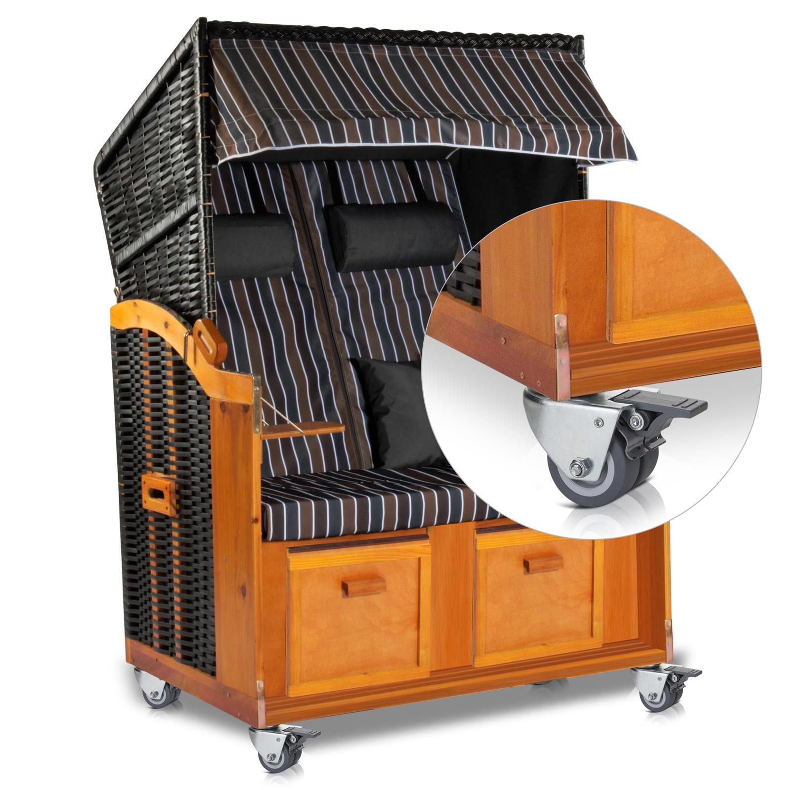 Strandkorb Hanse Strandkorb Strandkorbrollen 4er Set Zwillingsrollen 400 kg Tragkraft, Alle Modelle, (4-tlg), 400kg Tragkraft, 4-er Set Doppelrollen, Lenkrollen