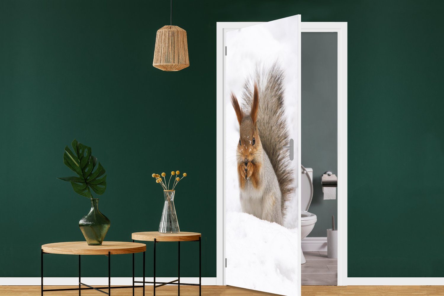 MuchoWow Türtapete Eichhörnchen - Tier Tür, 75x205 bedruckt, für Fototapete Türaufkleber, (1 Schnee, Matt, cm St), 