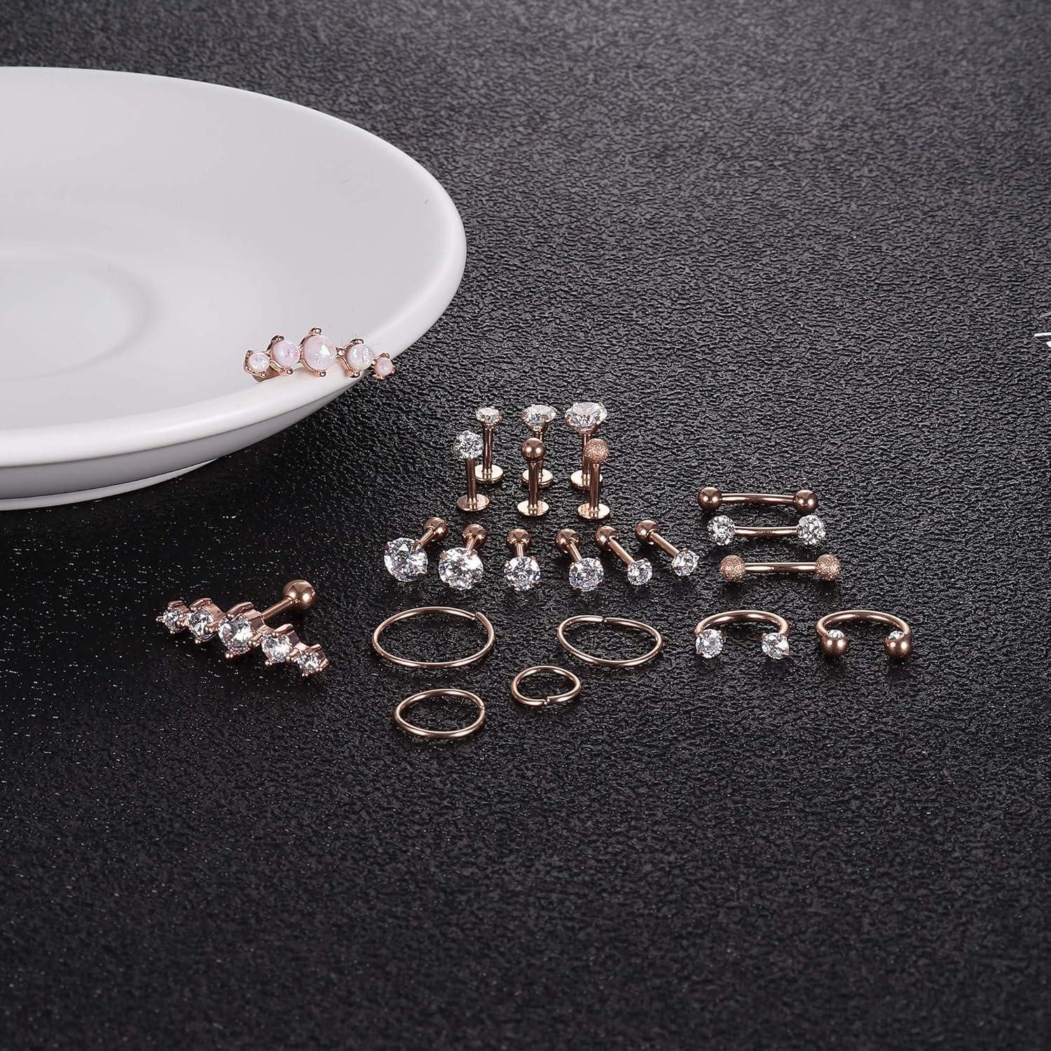 Kakonia Piercing-Set Kakonia 23 Stück 16G Silber Rosegold Piercing Ohrschmu günstig online kaufen
