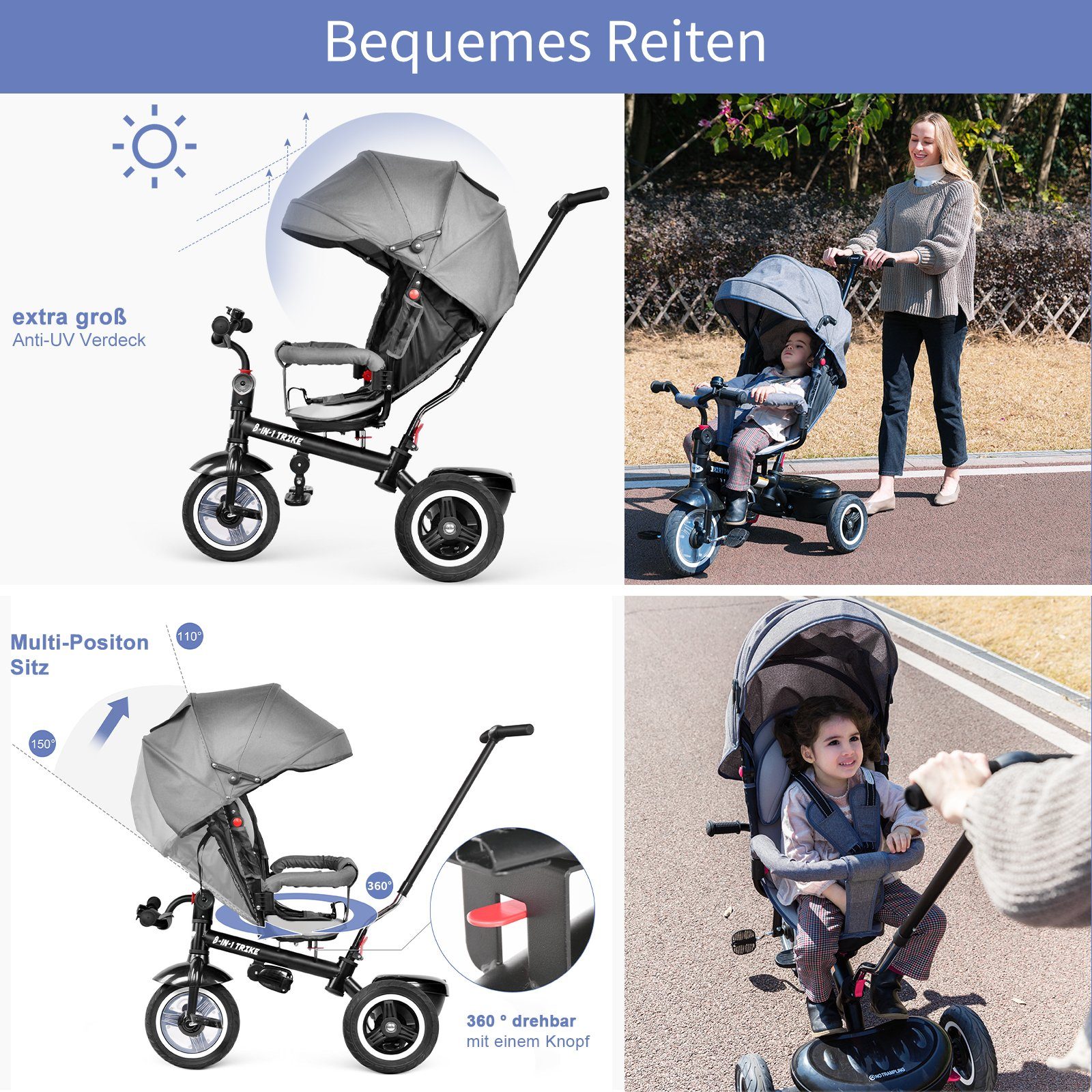 besrey Dreirad Dreirad 7-in-1 Kinderdreirad mit 360° Sitz und Räder aus Gum günstig online kaufen