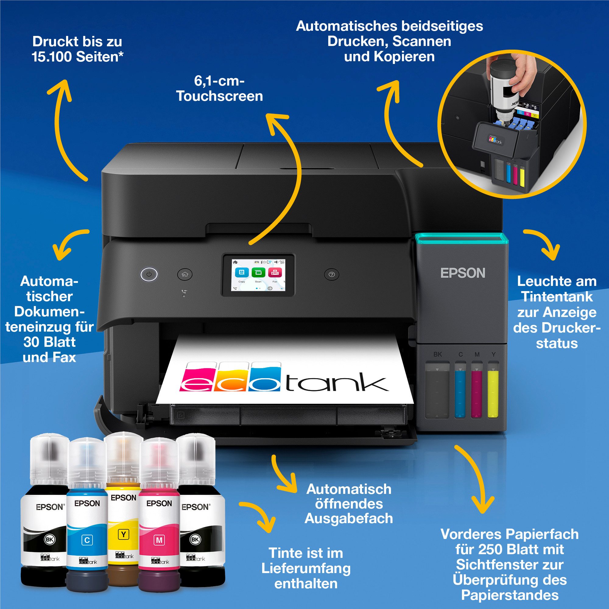 Epson EcoTank ET-4955 Multifunktionsdrucker, (WLAN (Wi-Fi), LAN (Ethernet), Wi-Fi Direct)