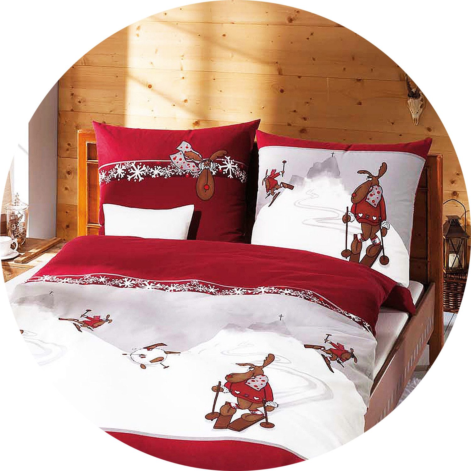 JACK Jugendbettwäsche JACK by Kaeppel Fein Biber Bettwäsche 2 tlg. 135x200cm Winter Ski Elch, Biber, 2 teilig, cooles Ski-Elch-Motiv, flauschige Bettwäsche – Bild 2 von 5