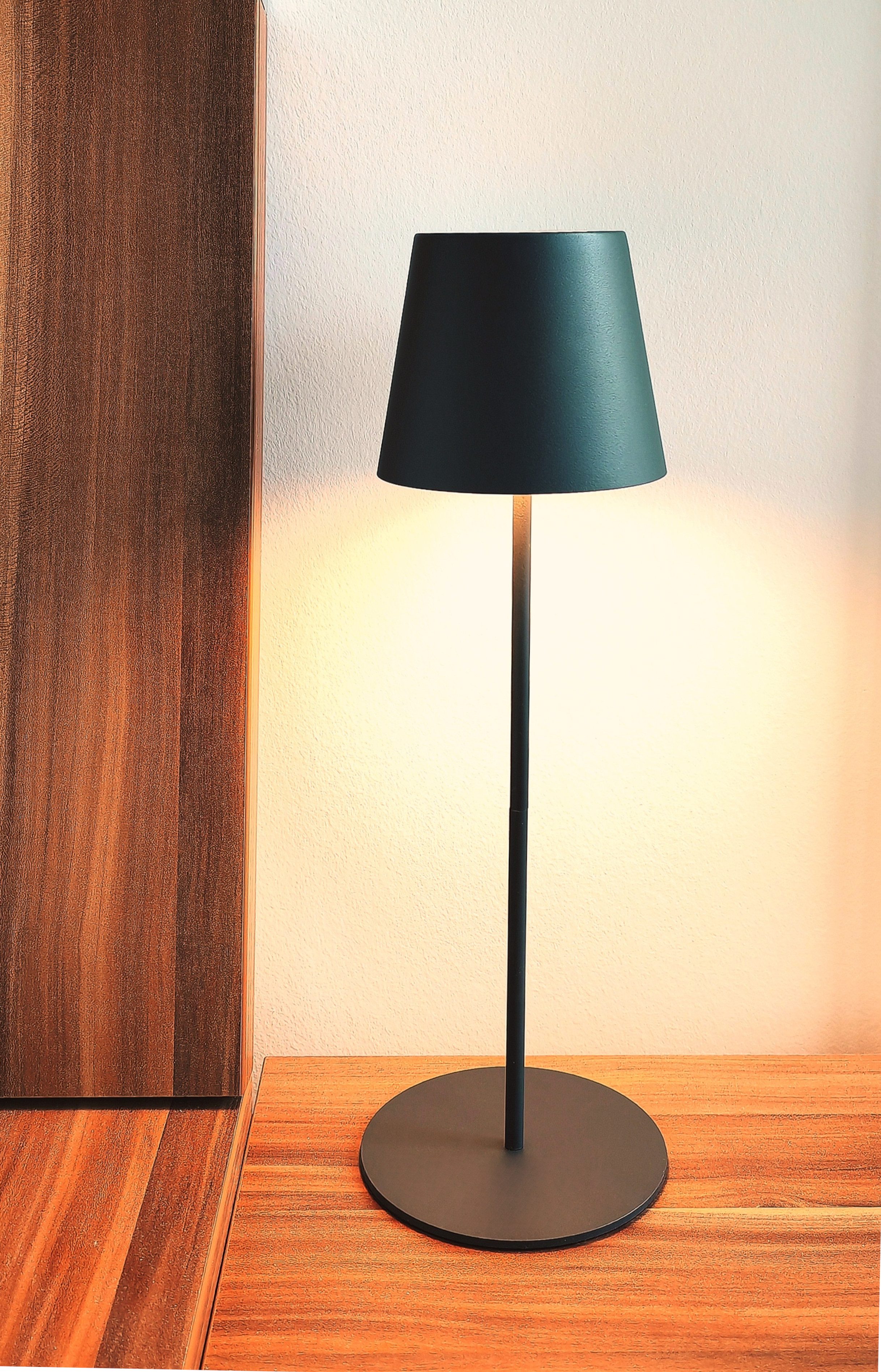 TRANGO LED Tischleuchte, Anthrazit LED Tischlampe 2017-03A kabellos & Touch stufenlos dimmbar 3 Watt 2700K warmweiß IP44 Spritzwassergeschützt Tischleuchte Akku Aufladbar, für Schlafzimmer Garten Restaurant Bar Terrasse Camping