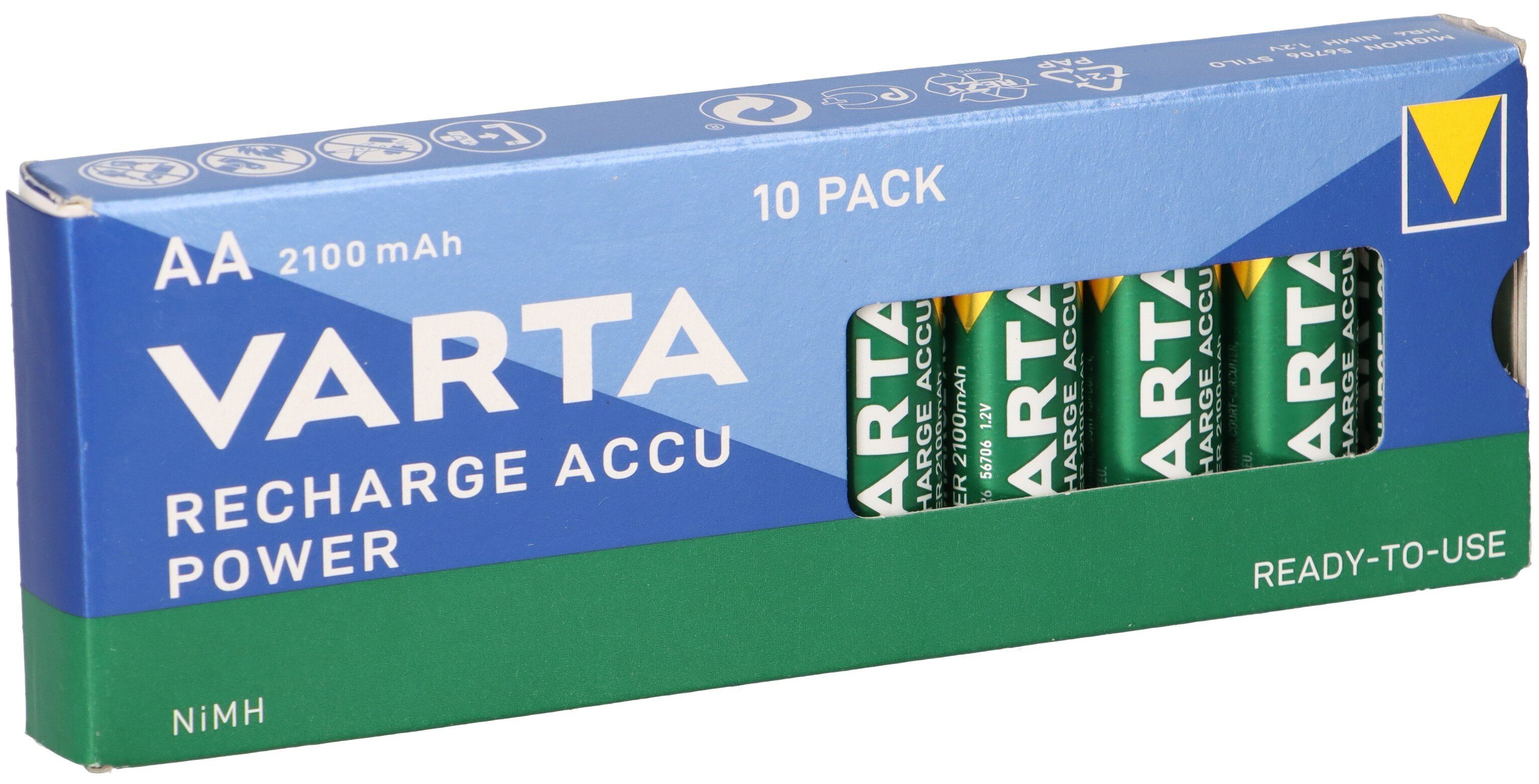 VARTA 10x Varta Ready2Use AA Mignon Akku Ni-MH 1,2V 2100mAh Akku
