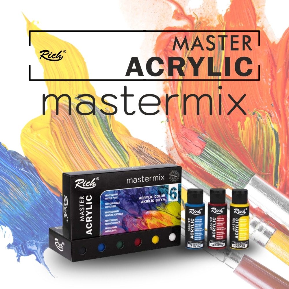 RICH Acrylfarbe RICH MASTERMIX Acrylfarben-Set 6 Farben - 60 ml, Intensive Deckkraft, geeignet für Künstler jeder Erfahrungsstufe
