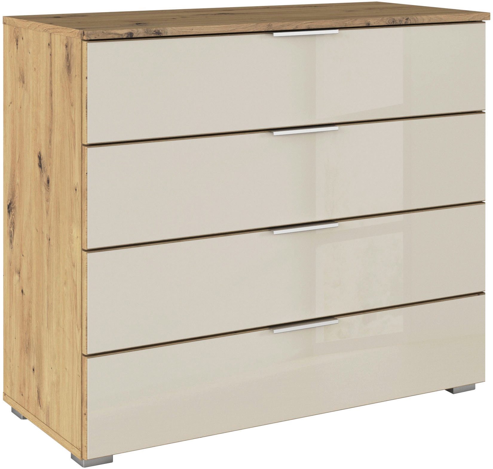 OTTO home Schubkastenkommode Sideboard Schubladenkommode Schubladenkommode AGORDO mit Glasfront (in zwei Griff-Farben, Breite 80 cm), vier große und geräumige Schubladen mit viel Stauraum MADE IN GERMANY