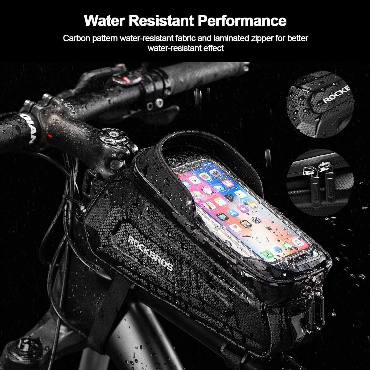 ROCKBROS Fahrradtasche Wasserdicht Handytasche für Smartphone bis zu 6.8 Zoll (Rahmentasche, Lenkertasche), Mit TPU sensitivem Touchscreen für Mountainbikes, Rennrad