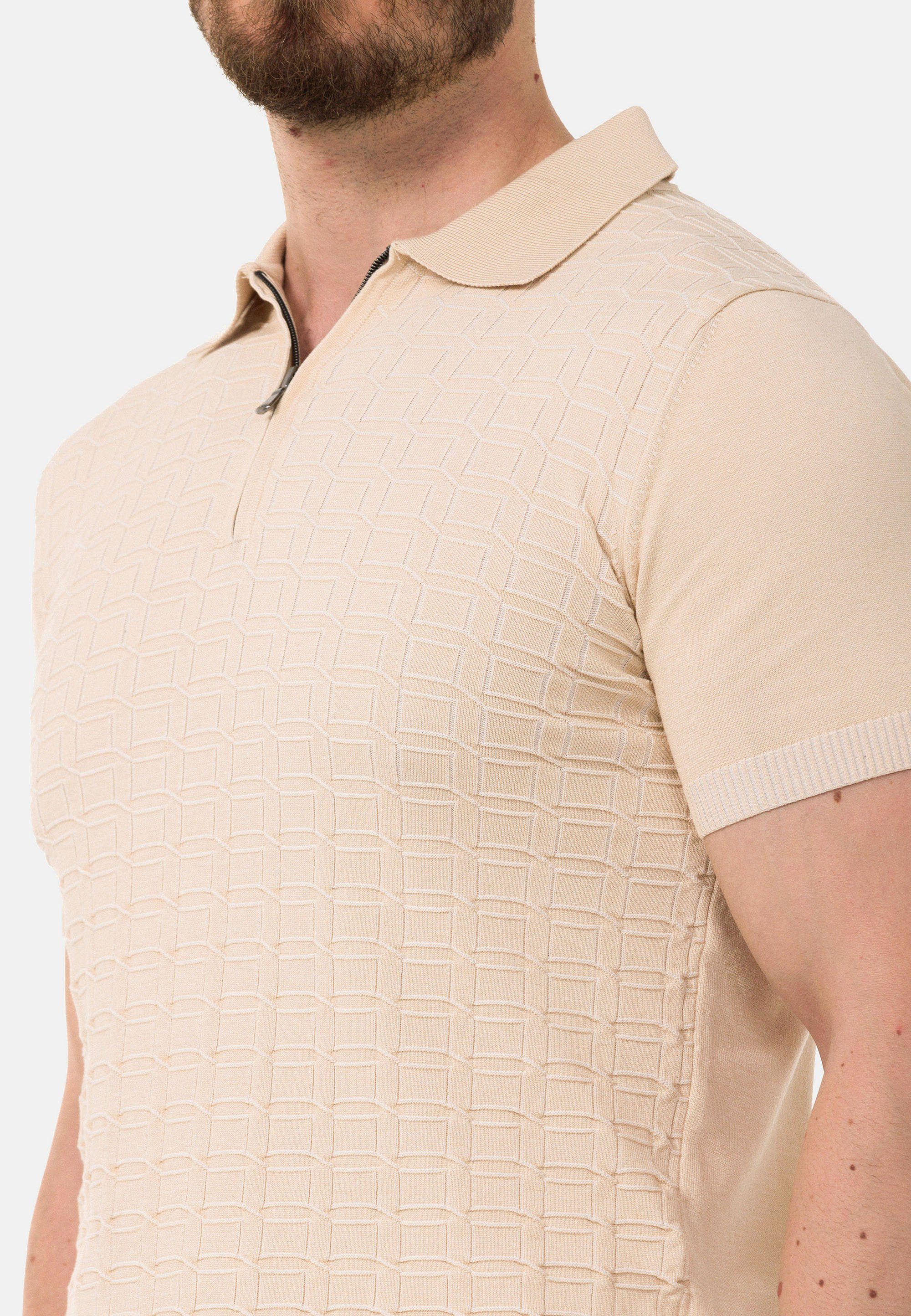 bequemem Reißverschluss & mit Baxx Poloshirt Cipo beige