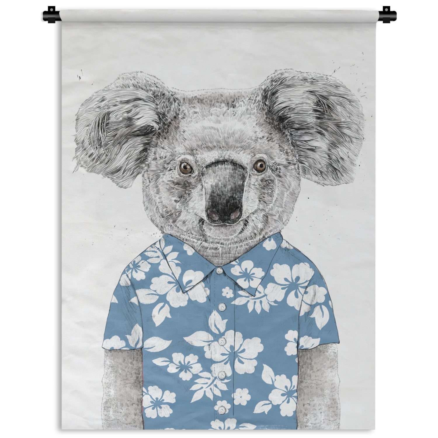 Blumen - Tapisserie, der Wanddekoobjekt Koala MuchoWow Sommer - an Deko Schlafzimmer Wand, Wohnzimmer, Blau, für -