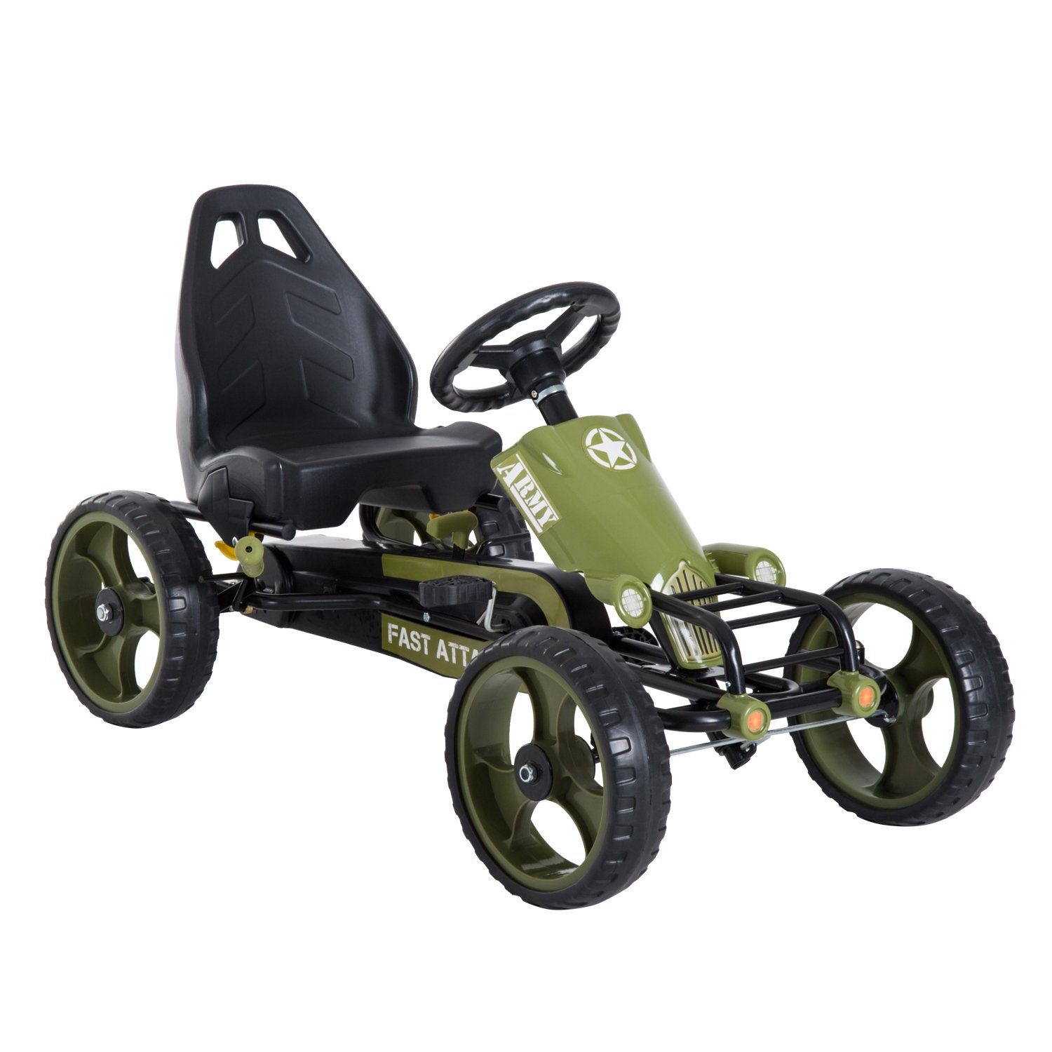 HOMCOM Go-Kart Tretfahrzeug mit Handbremse, Grün 105 x 54 x 61cm