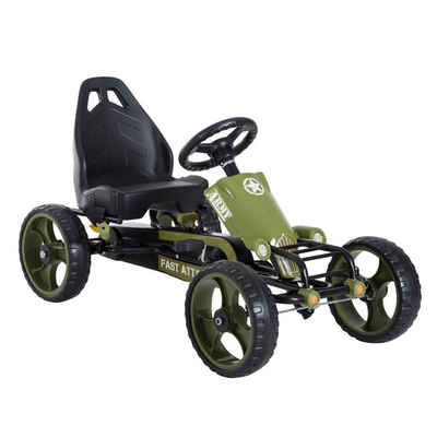 HOMCOM Go-Kart mit Handbremse Kinderfahrzeug mit Verstellbarem Sitz ab 3 Jahren Grün, L105 x B54 x H61cm