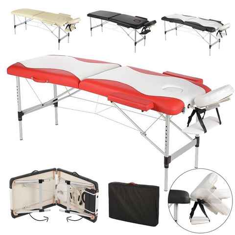 Massageliege Massageliege Massagebank Massagetisch inkl. Tasche 2 Zonen Therapieliege Klappbar Höhenverstellbar Aluminium Gestell Armlehnen Armaufhängung Behandlungsliege Kopfstütze mit Loch Polsterung Ruheraumliege Kosmetikliege Rot Schwarz Beige Weiß (Stück), Abnehmbare Elemente