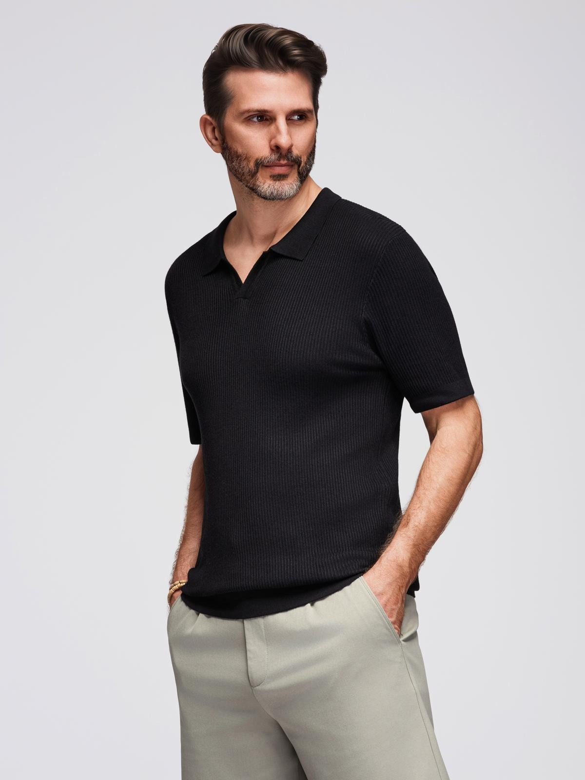 Poloshirt Knopfloses Herren-Poloshirt mit offenem Kragen