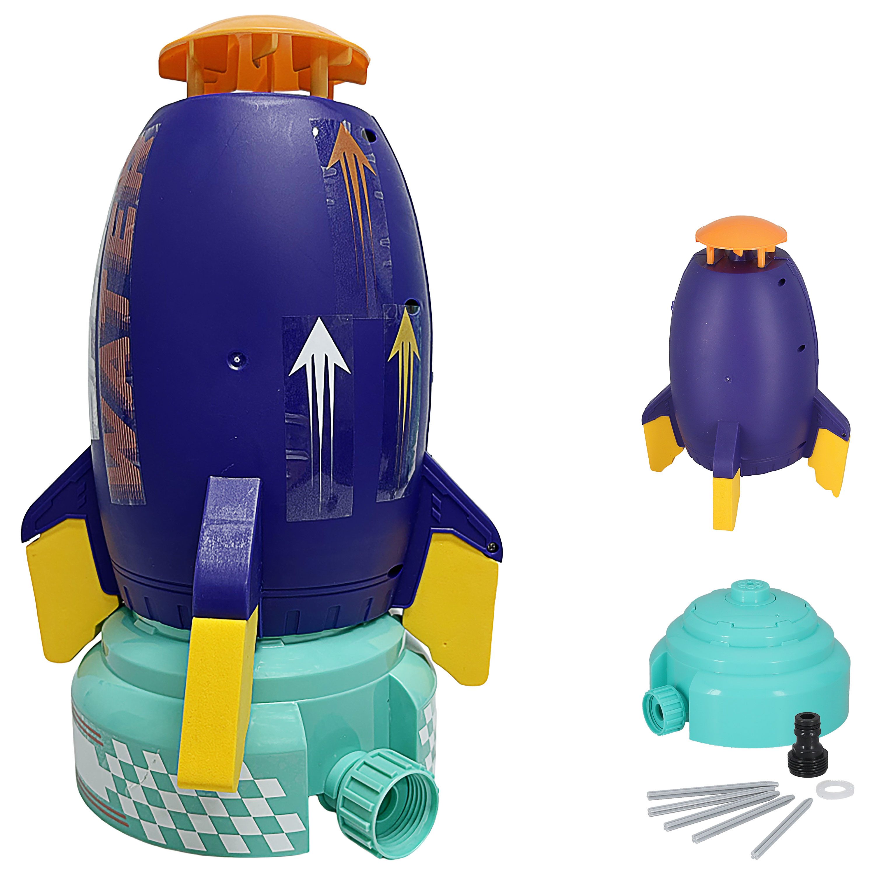 CEPEWA Wasserspielzeug Wassersprinkler Rakete PP 24cm mehrfarbig Base Schlauadapter Sticker