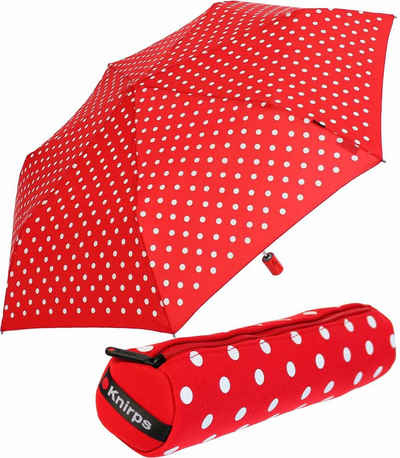Knirps® Taschenregenschirm Slim Duomatic Neopren-Case - Polka Dots rot, mit praktischer Neopren-Tasche