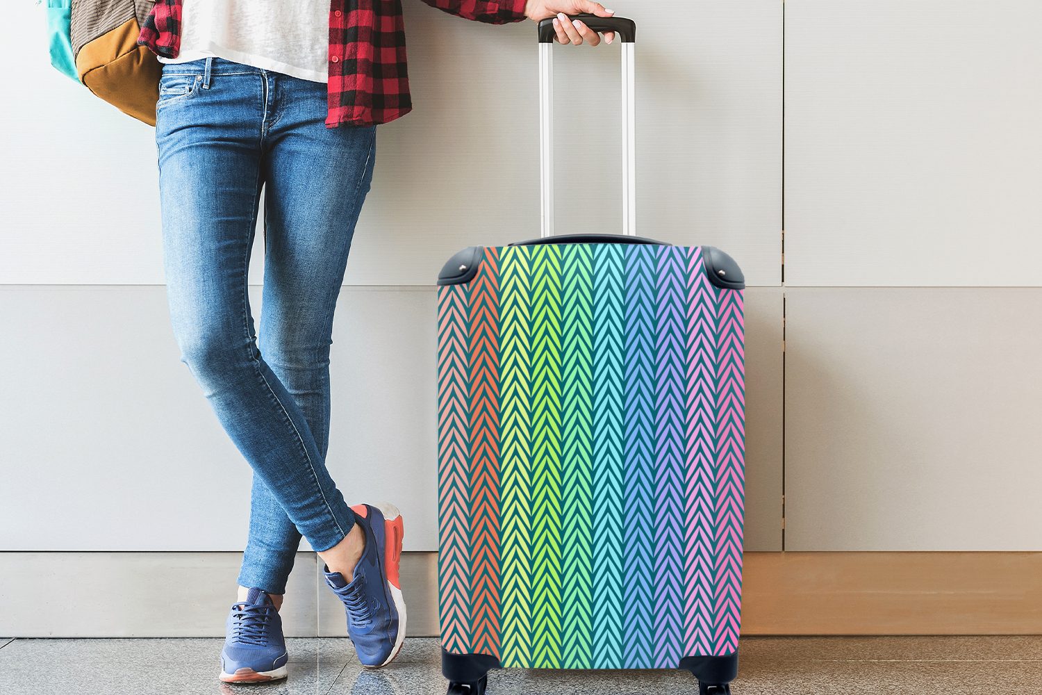 MuchoWow Handgepäckkoffer Regenbogen mit Pastell, für - Trolley, Muster 4 rollen, Ferien, Rollen, Reisetasche - Reisekoffer Handgepäck