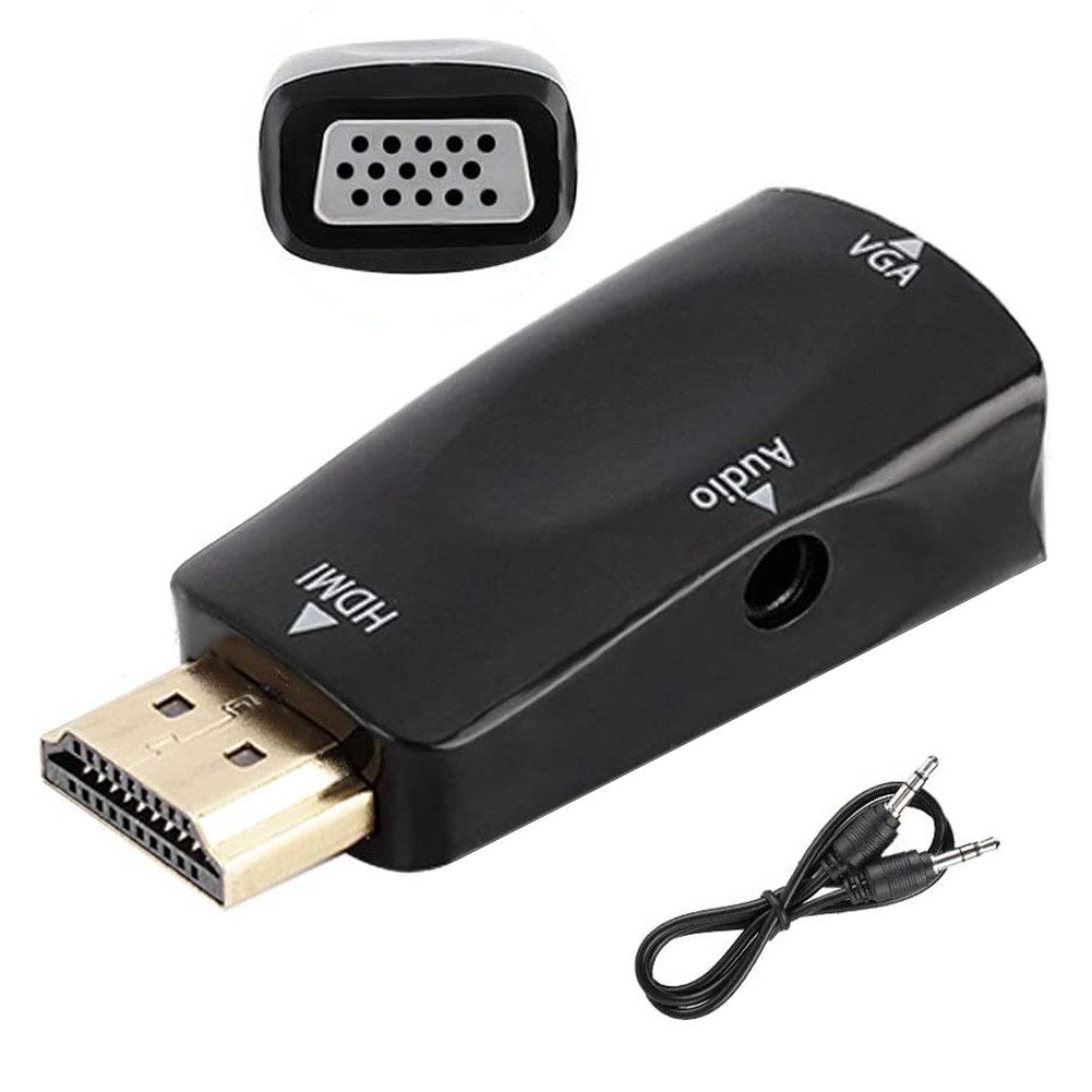 Bolwins F49 HDMI zu VGA Adapter 1080P HDTV PC Beamer Konverter mit Audio Kabel Audio- & Video-Adapter HDMI Typ A Buchse, VGA (DB15), 3,5 mm Klinkenstecker zu HDMI, VGA, 3,5 mm Klinke, 0 cm, HDMI zu VGA Adapter mit 3,5 mm Audioausgang, 1080p Unterstützung