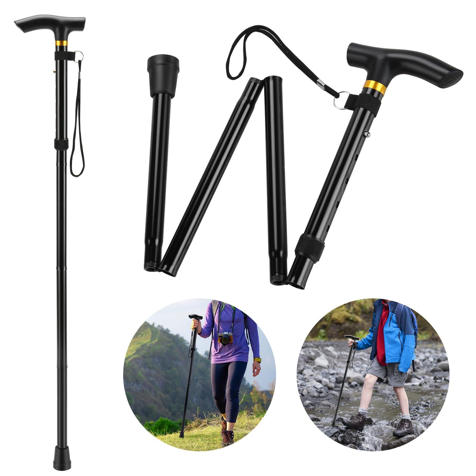 FOUORTUNATE-BEE Gehstock Faltbarer Gehstock höhenverstellbar Trekkingstock leicht kompakt, Für Wandern Reisen Alltag rutschfester Griff faltbar tragbar