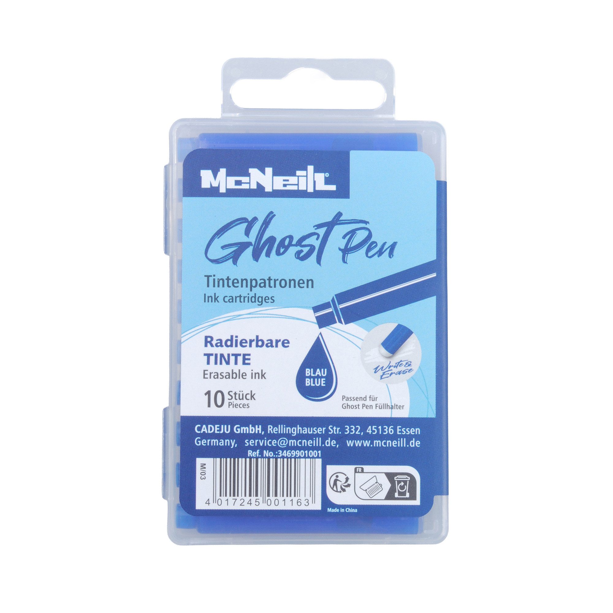 McNeill McNeill Ghost Pen Tintenpatronen 10er Pack BLAU radierbare Tinte für G Tintenpatrone
