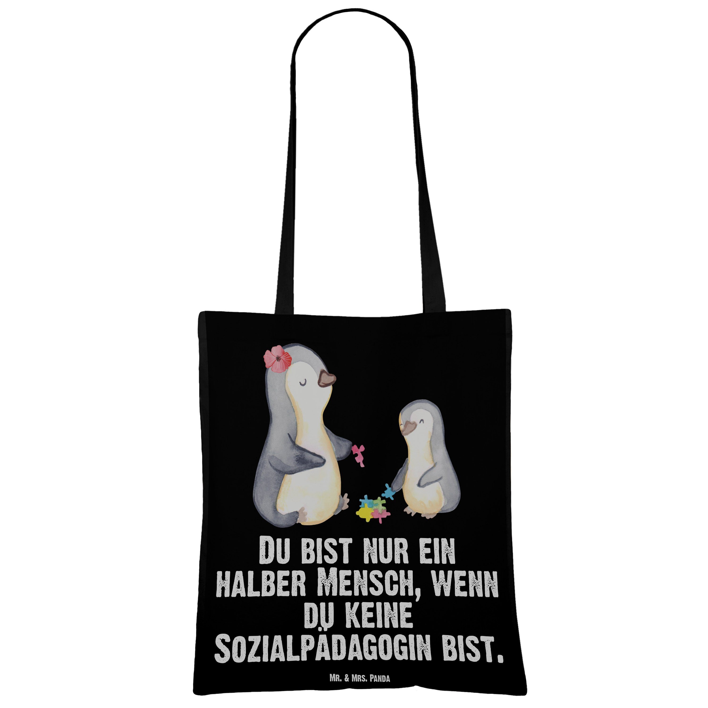 - - & Schwarz Beuteltasche, (1-tlg) Herz Panda Mr. Abschied Sozialpädagogin mit Tragetasche Geschenk, Mrs.