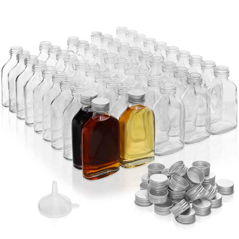 Belle Vous Aufbewahrungsdose 100ml Flaschen mit Silberkappen (50 Stk), 100ml Flaschen mit Silberkappen (50 Stk) für Hochzeiten und Partys