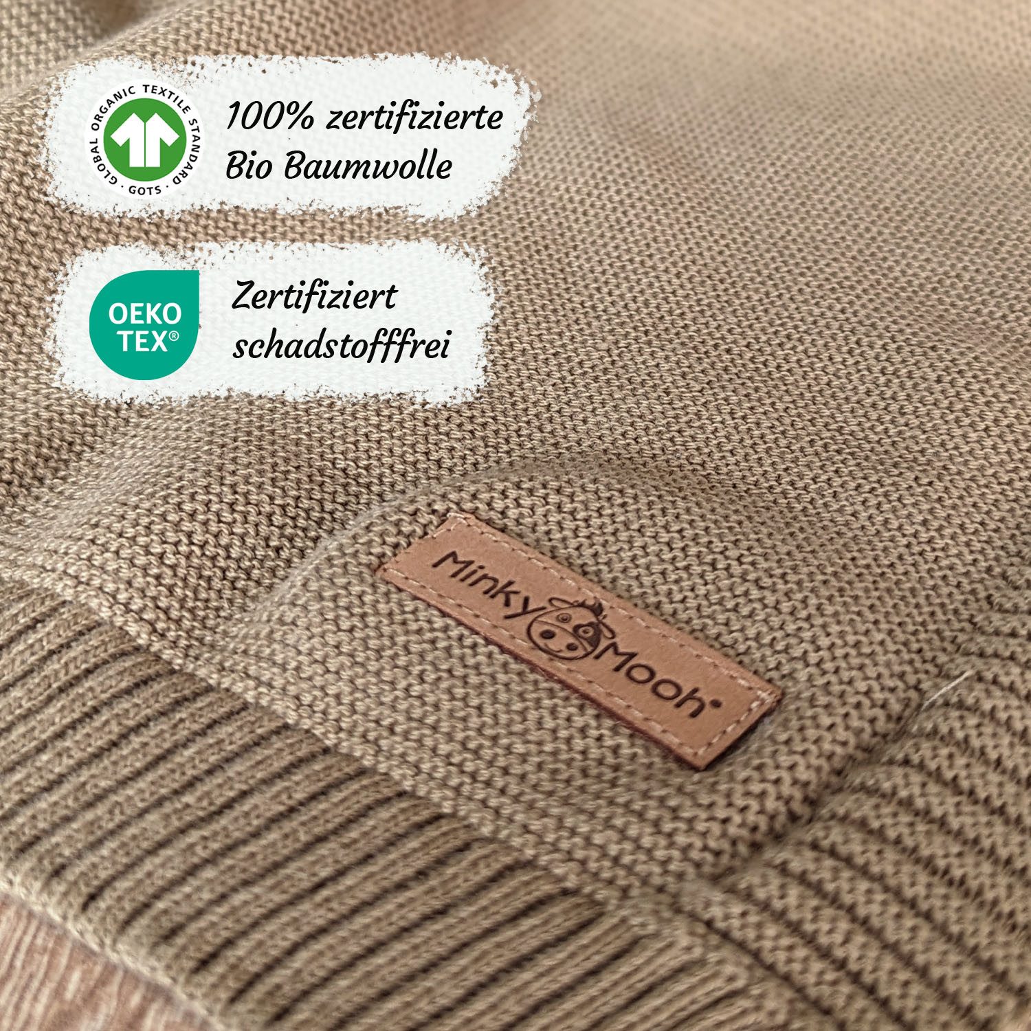 Babydecke Bio Baumwolle 94x72 cm, GOTS & Oeko-Tex 100, Strickdecke Babys, Minky Mooh, Made in Europe