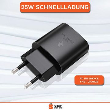 Shopbrothers Schnellladegerät 25W USB C für Samsung Galaxy S23 S22 S21 S20 Ultra USB-Ladegerät (2,70 mA, Set, 1 Stück, inkl. 1m / 2m Ladekabel)
