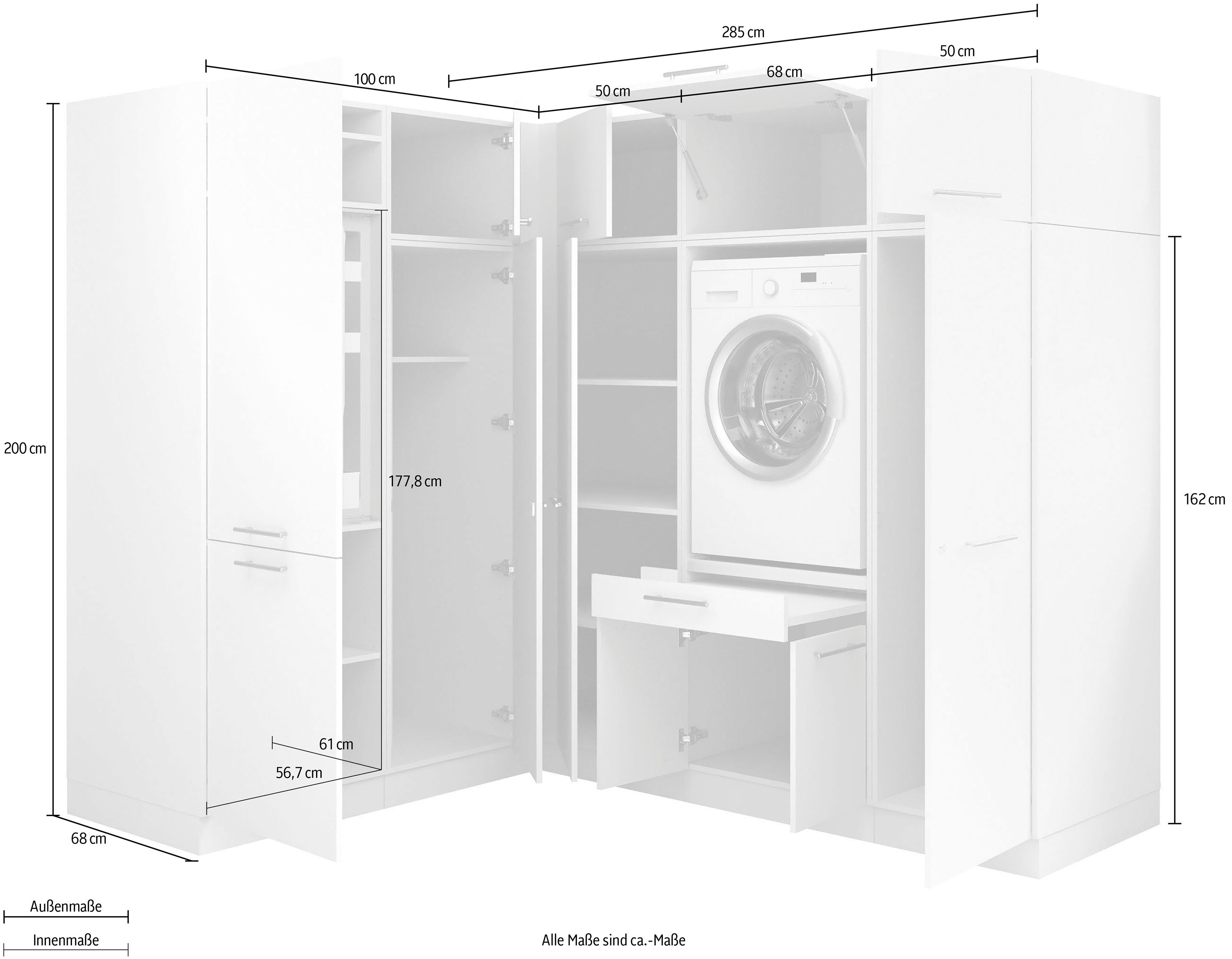 Laundreezy Mehrzweckschrank-Set Laundreezy, 9-tlg. Mehrzweckschrank-Set B/H/T 218/200/68 cm, (9-St), Breite 218 cm, Soft-Close-Funktion für Türen