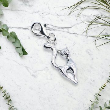 Goldene Hufeisen Charm-Einhänger Katze Charm Anhänger 925 Sterling-Silber mit Steine Kater, Rhodiniert