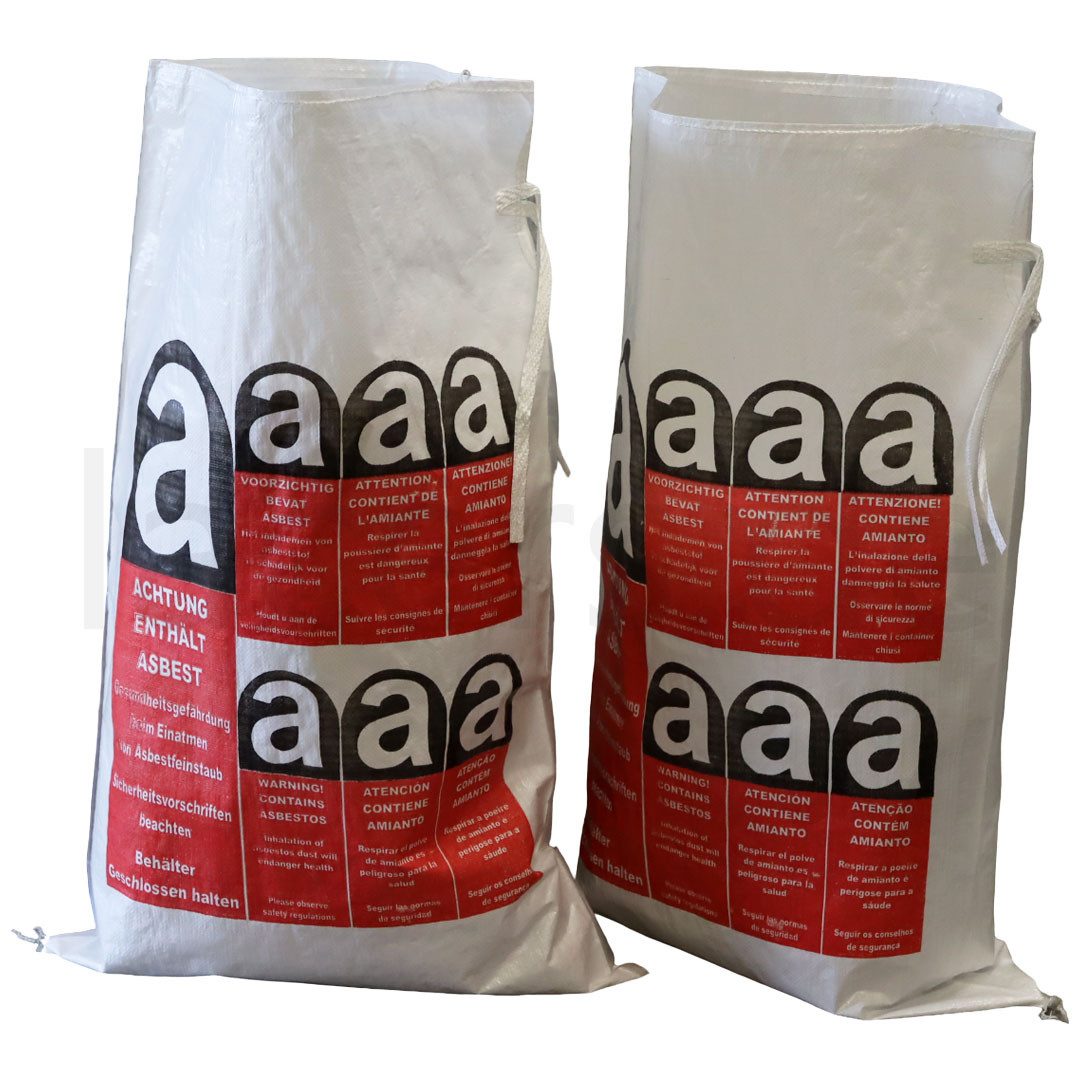 Lacers Big Bag PP Gewebesack Asbest - 70x110cm - Entsorgungssack mit Warndruck, mit Warndruck Asbest, beschichtet, mit Verschlussband, ca.120L