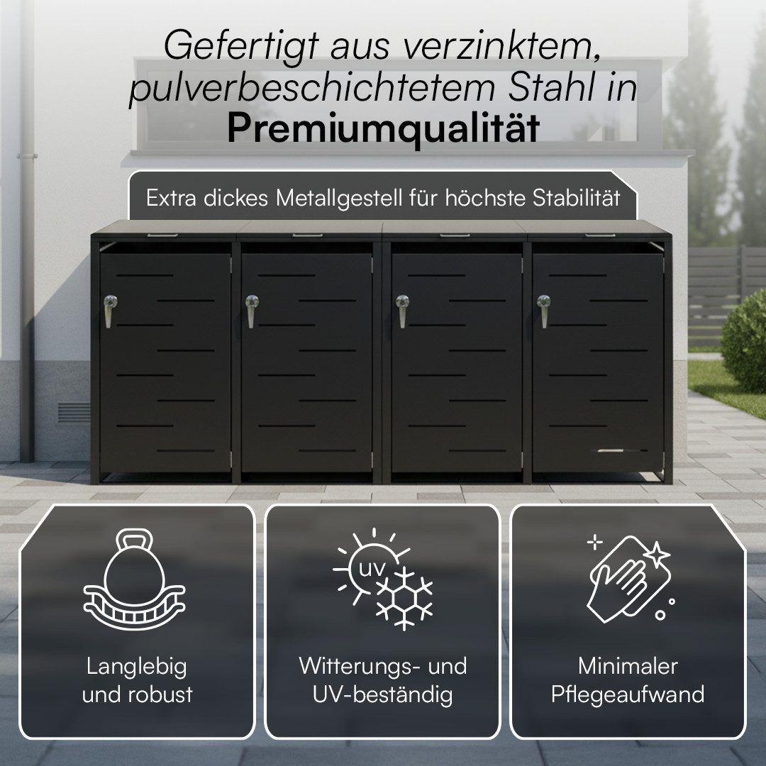 STEELSØN Mülltonnenbox Diorus 240L, Mülltonnenverkleidung abschließbar & wetterfest (Graphitschwarz, verfügbar mit 1, 2, 3, 4, oder 5 Türen), aus verzinktem Sta – Bild 3 von 5