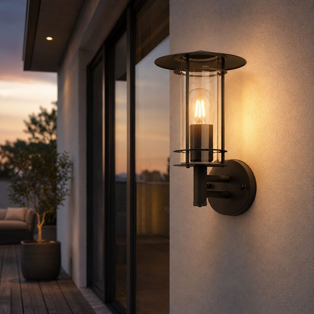 EGLO Wandleuchte, Leuchtmittel nicht inklusive, Wandleuchte Außen Edelstahl Gartenleuchte Wandlampe Glas schwarz IP44