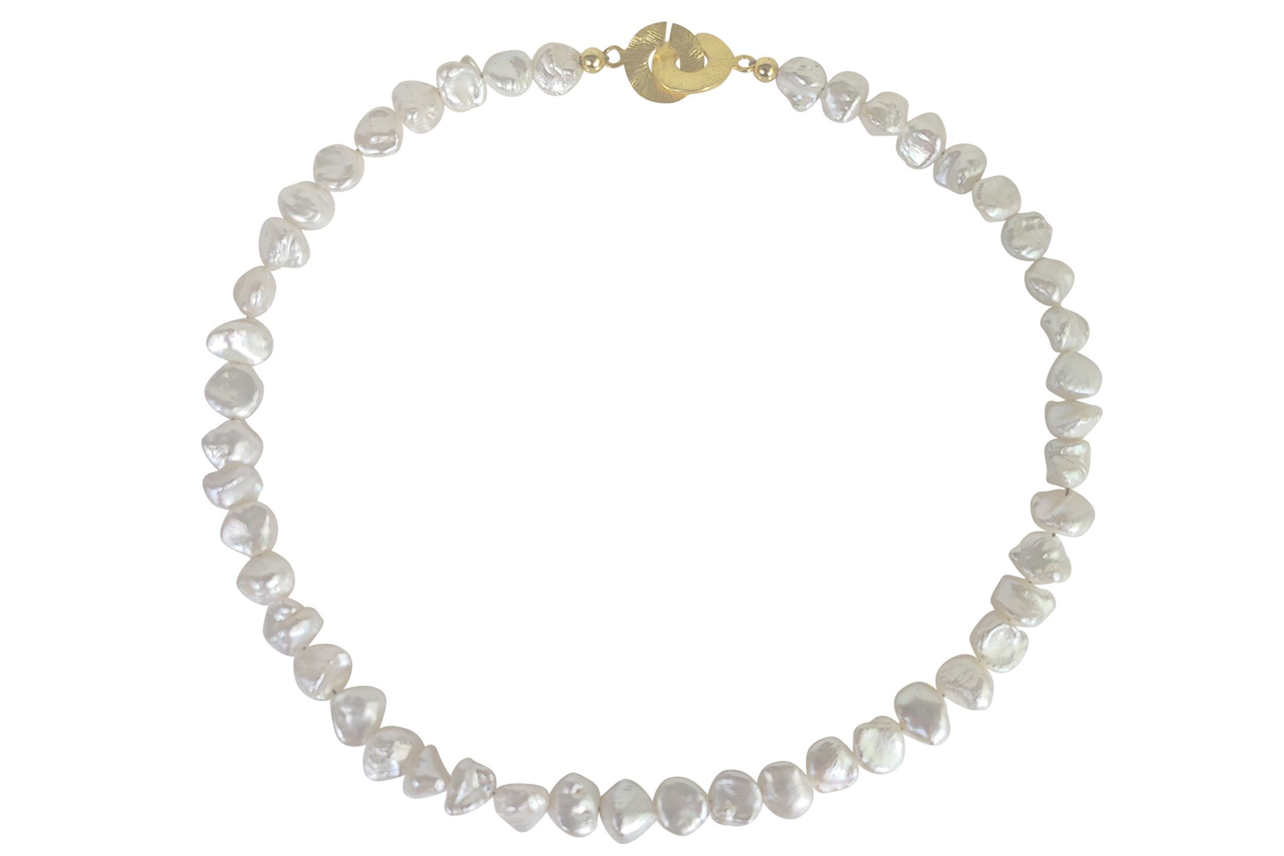 ALUNA Perlenkette mit Keshi-Perlen Ring-Ringschließe, Silber 925 vergoldet  - Made in Germany - ke0696x20