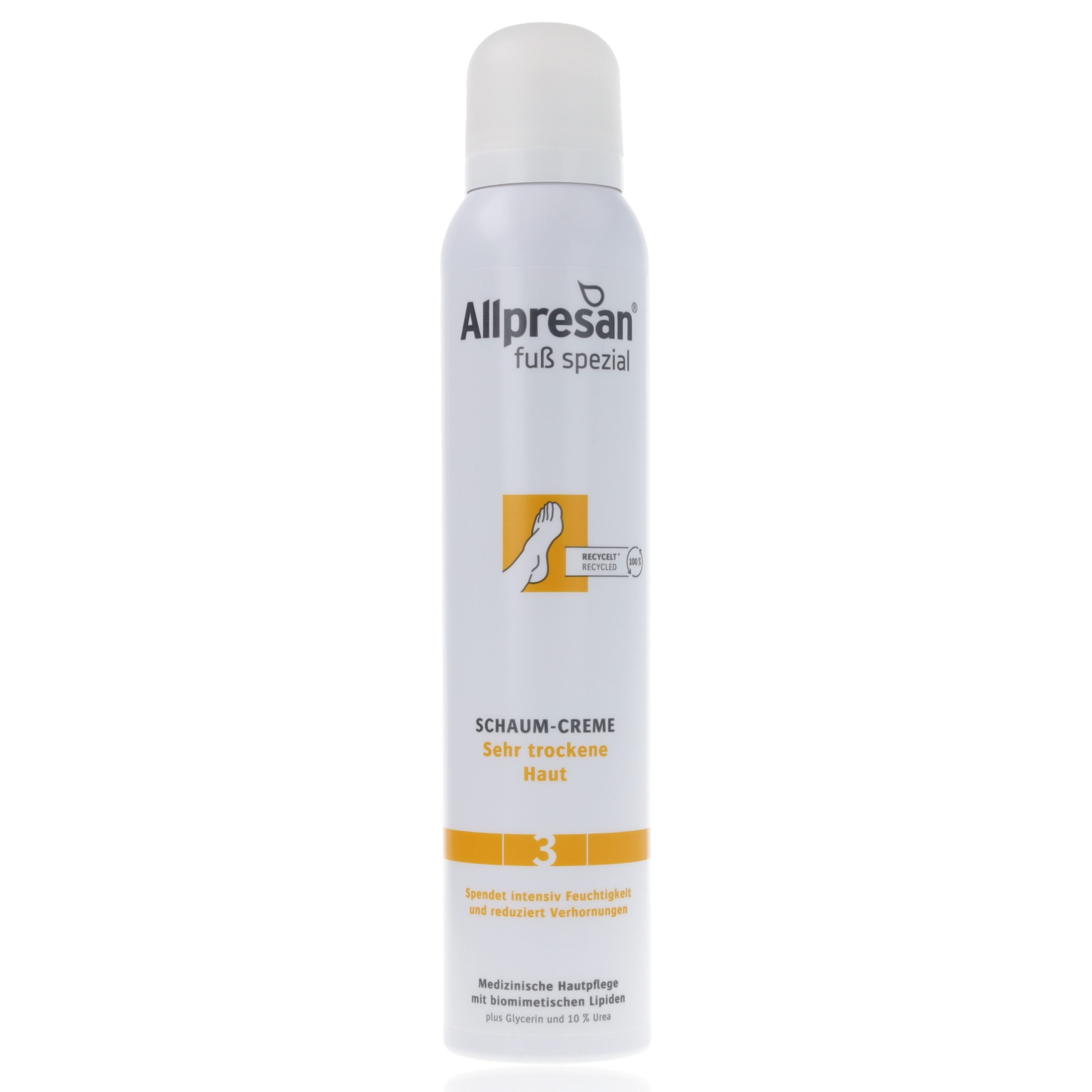 Allpresan Fußschaum Allpresan Fuß spezial 3 Sehr trockene Haut -Produkt wählbar- Feuchtigkeits-Komplex aus 10% Urea und Glycerin, 1-tlg., Medizinische Fußpflege mit biomimetischen (hautverwandten) Lipiden