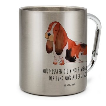 Mr. & Mrs. Panda Tasse Hund Basset Hound - Transparent - Geschenk, Sprüche, Edelstahlbecher, Edelstahl, Karabinerhaken