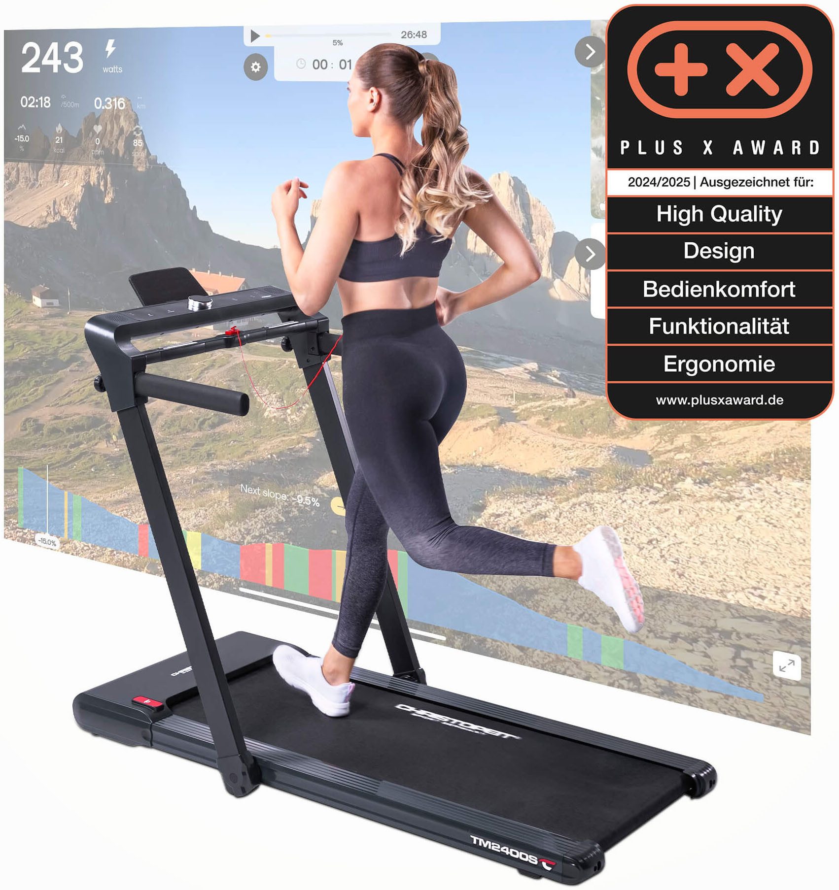 Christopeit Sport® Laufband TM 2400S (Gestensteuerung, klappbar), bis max. 16 km/h, klappbar, 120 kg max. Benutzergewicht