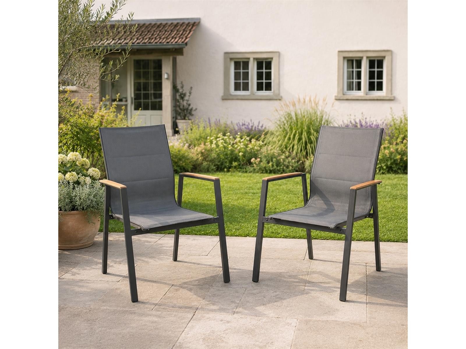 Green Spirit Gartenstuhl Melbourne Stapelstuhl 2er-Set Aluminium mit Armlehnen 120 kg (Set, 2 St), Aluminium, stapelbar, wetterfest - Garten, Terrasse, Balkon & Outdoor