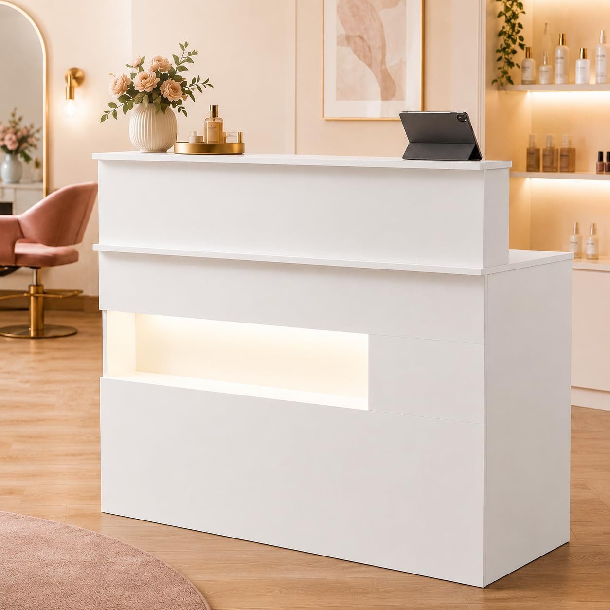 FUFU&GAGA Empfangstheke Empfangstheke mit LED-Beleuchtung, Weiß, MDF, in 3 Größen