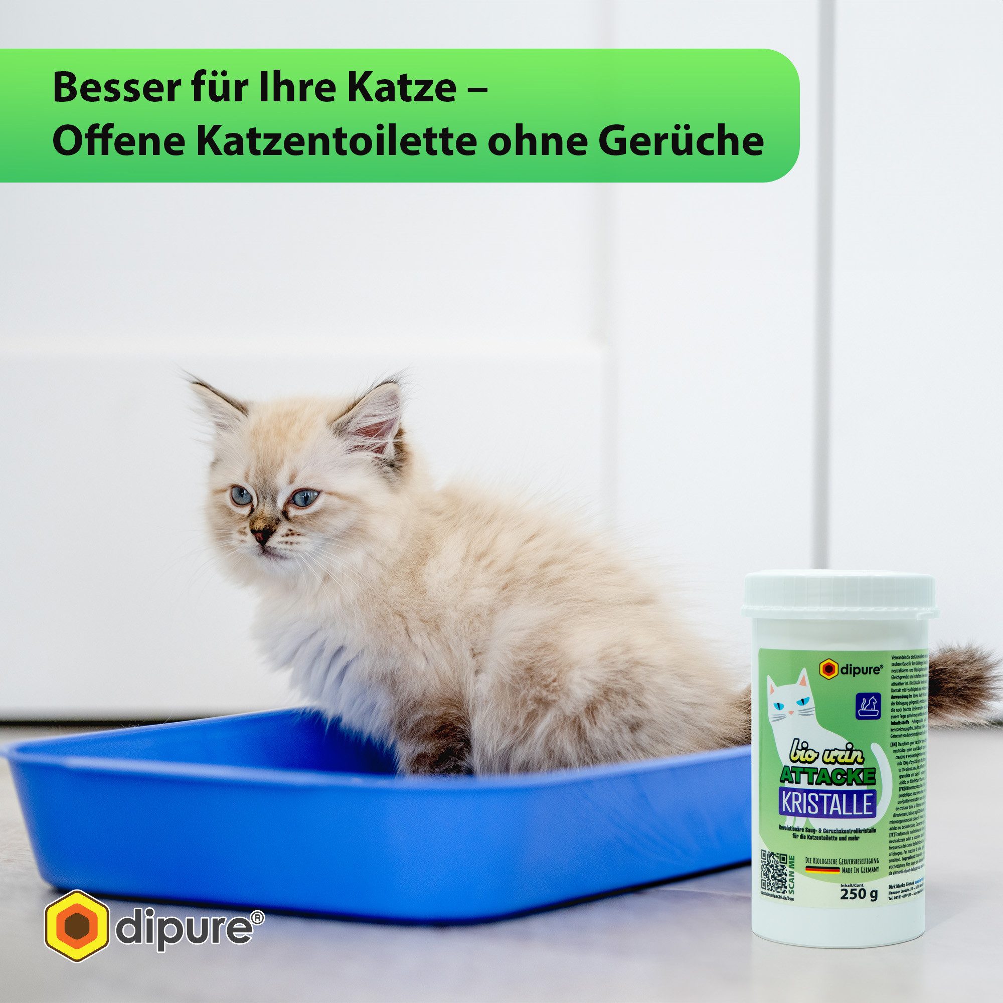 dipure Katzenstreu Bio Urin Attacke Kristalle (0-tlg), Probiotischer Katzentoilettenzusatz gegen Gerüche