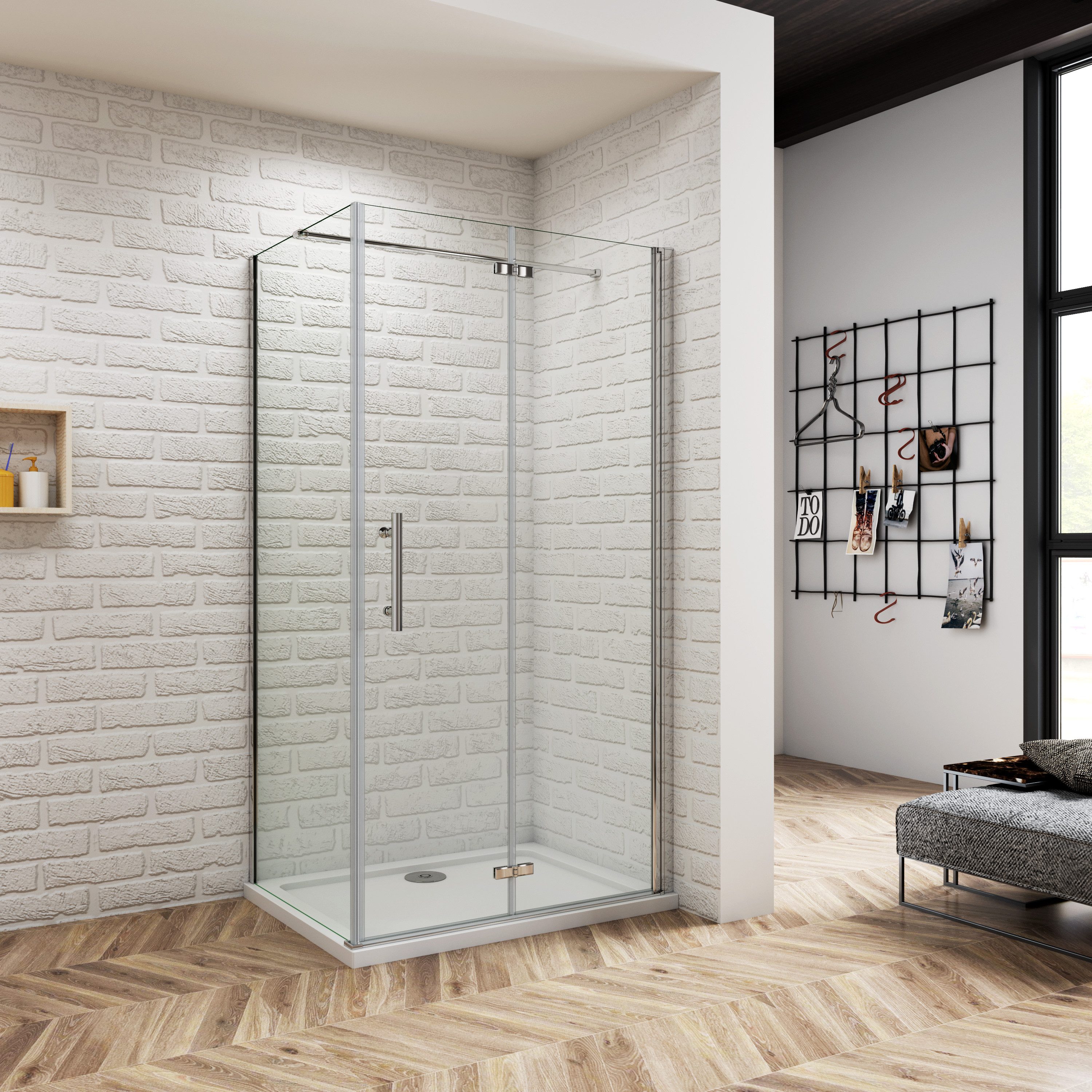 AICA Eckdusche 185cm 6 ESG Falttür Scharniertür Drehtür Duschkabine Duschabtrennung, BxT: 70x70 cm, mit Antikalk-Versiegelung