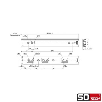 SO-TECH® Auszug Vollauszüge KV1-25-H35-NF-MS Traglast 25 kg, Länge 250 mm Standardausführung, 1 Paar inkl. Schraubenset