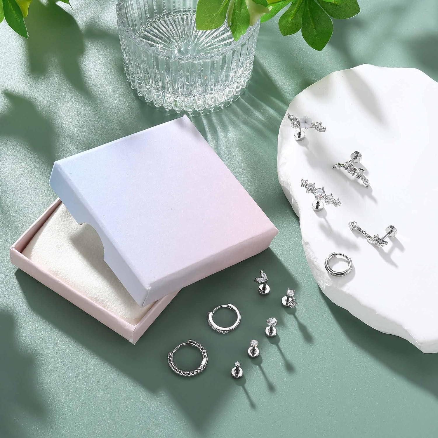 Adramata Piercing-Set 12Pcs Helix Piercings Set Chirurgenstahl Ohrringe CZ Ohrstecker Tragus