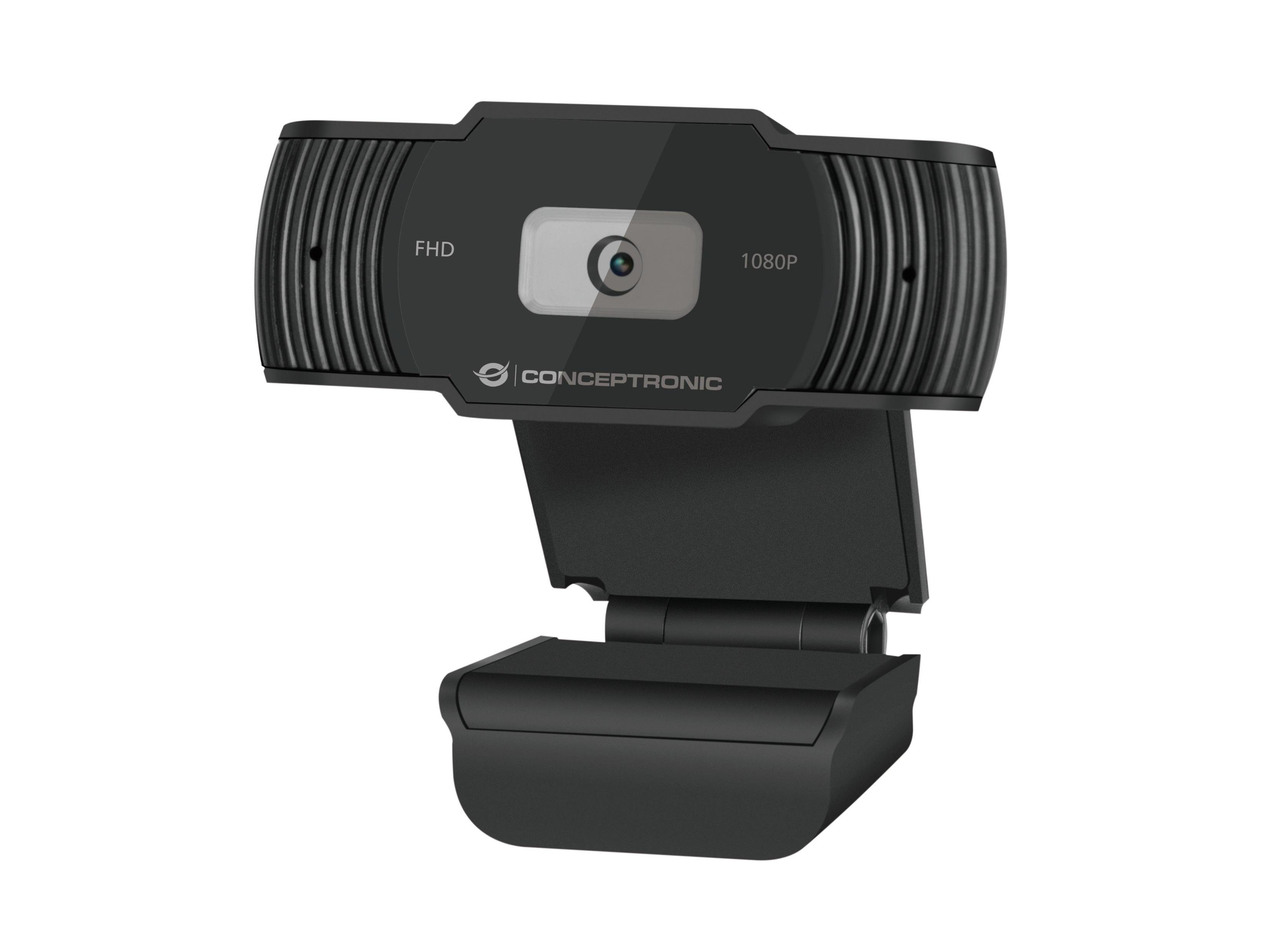 Conceptronic AMDIS 1080P Full HD, Integriertes 30 Mikrofon HD-Webcam Gaming mit pro Online-Kurse, Plug-and-Play, (Full Perfekt Bildern Privatsphäreabdeckung, Sekunde, Videowiedergabe und Live-Streaming) für Rauschreduzierung, mit Videokonferenzen, Webcam