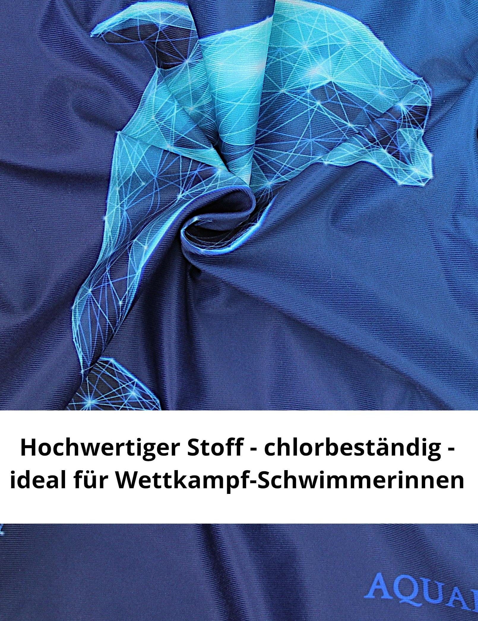 Aquarti Badeanzug Mädchen Badeanzug Chlorresistent Dunkelblau Blau Delfin Muscleback digital Schwimmanzug Wettkampf 