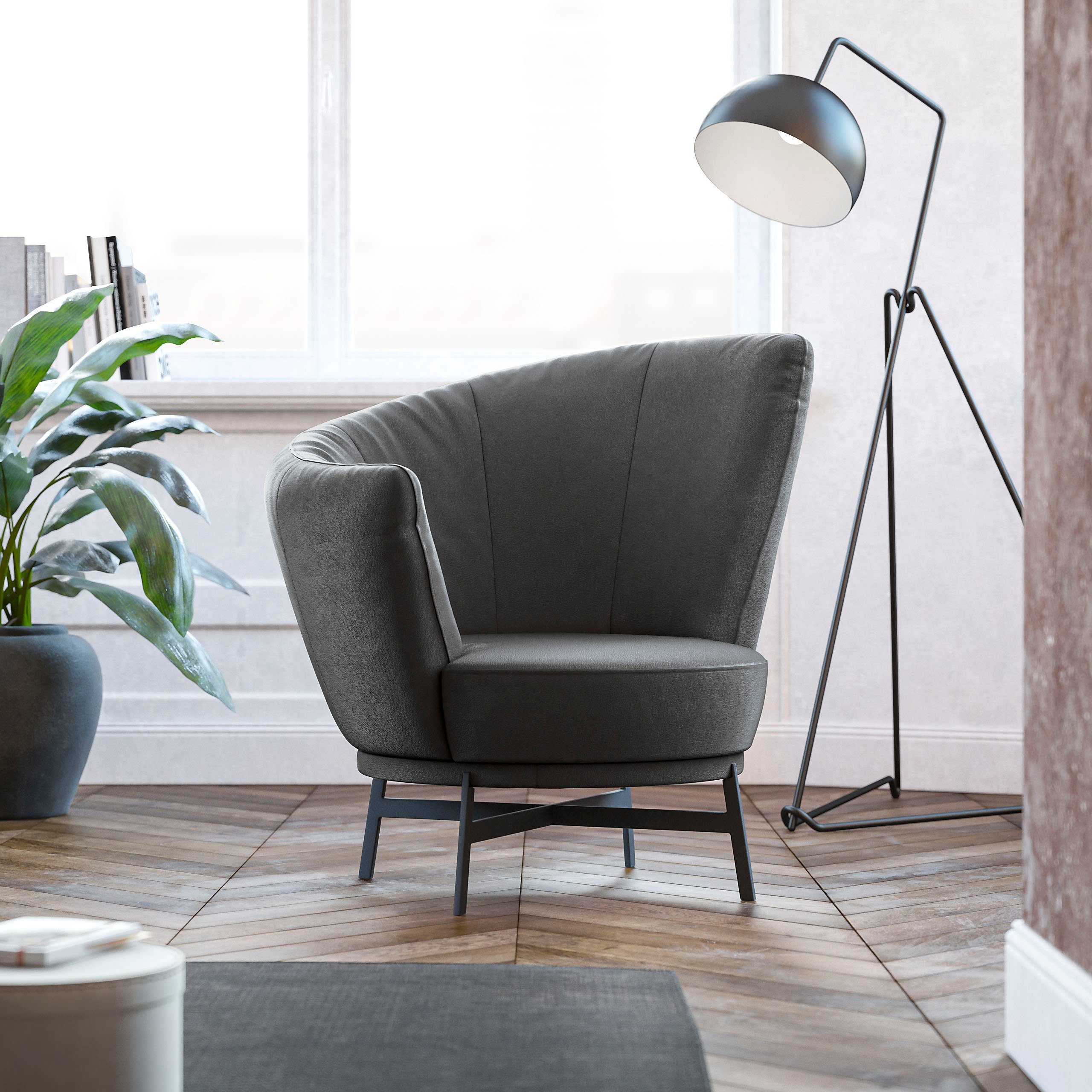 Musterring Drehsessel Kleo, mit Drehfunktion um 360°, inkl. Nierenkissen, in zertifiziertem Leder