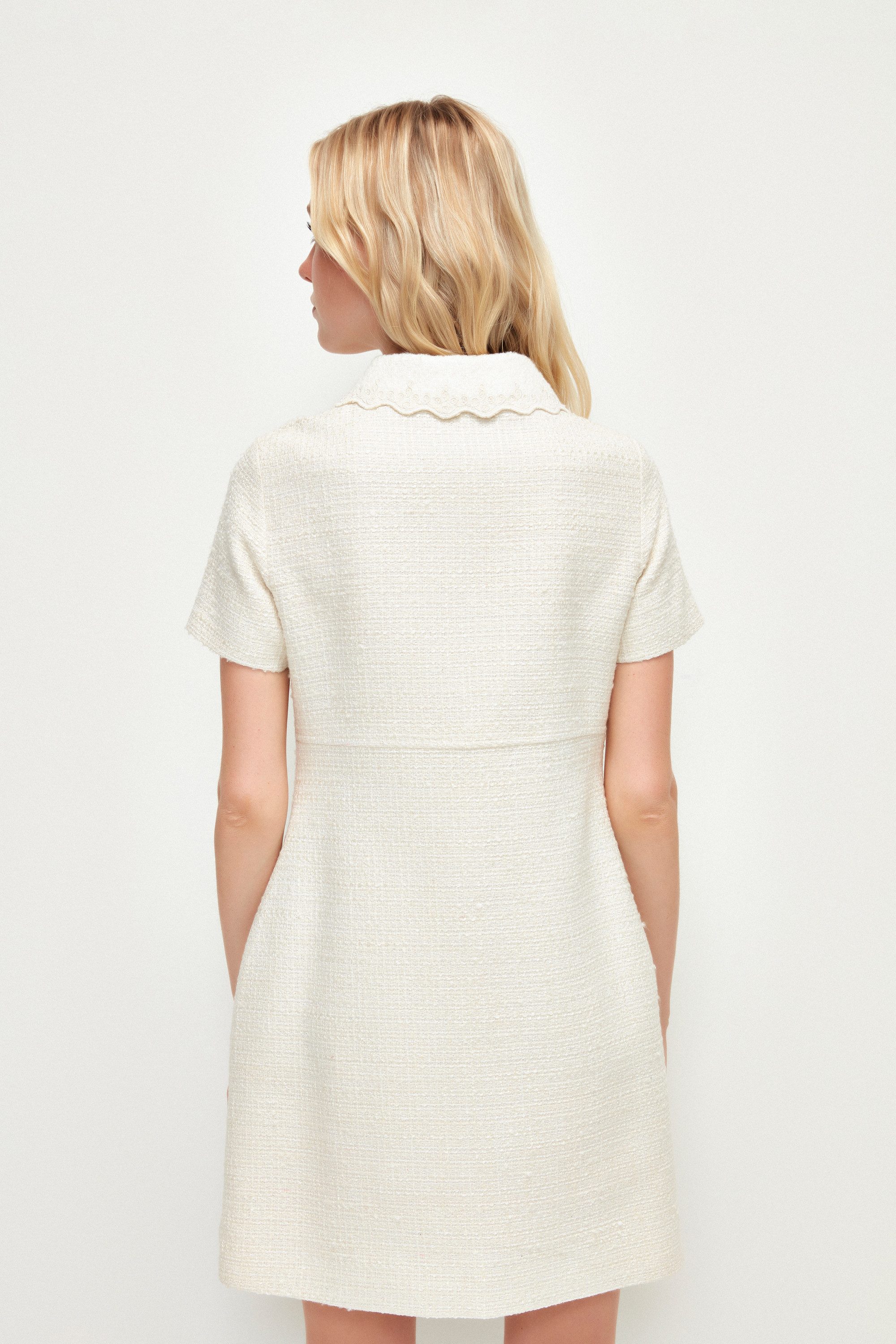 adL A-Linien-Kleid Kurzärmeliges Tweed-Minikleid mit Reißverschluss