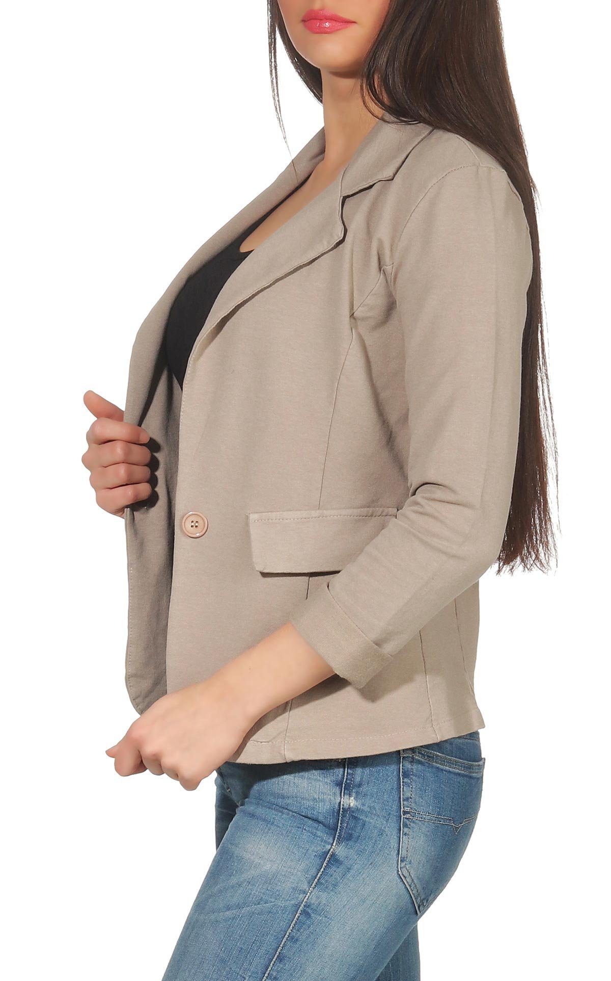 malito more than fashion Jackenblazer malito Damen Blazer in Unifarben, Kurzjacke mit Knopf, Jersey Sakko Sweatjacke in Blazerform Slimfit
